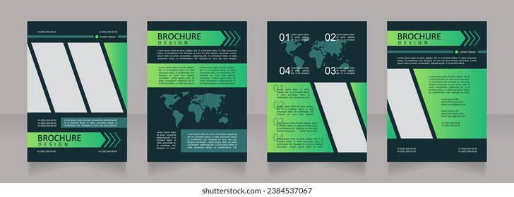 Efficient energy distribution black and green blank brochure design. Template set with copy space for text. Premade corporate reports collection. Editable 4 paper pages. Calibri, Arial fonts used