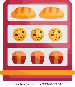 Efficient hot food display counter concept, Food Warmer Hot Case vector color icon design, Bakery and Baked Goods symbol, Culinary and Kitchen Education sign, Recipe development stock illustration