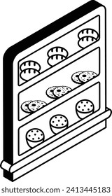 Efficient hot food display counter isometric concept, Food Warmer Hot Case Hand drawn vector, Bakery and Baker drawings, food preparation and Kitchen Utensil Sketch Culinary Doodle stock illustration
