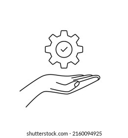 efficient icon like gear on thin line hand. linear web graphic design minimal kpi logotype stroke art element isolated on white background. concept of easy contractor job or technical production