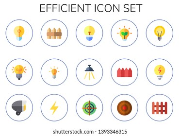 efficient icon set. 15 flat efficient icons.  Collection Of - lightbulb, light bulb, fence, light, illuminated, fences, bulb, lamp, dartboard