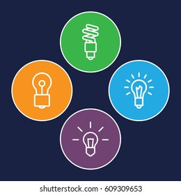 Efficient icons set. set of 4 efficient outline icons such as bulb, light bulb