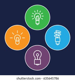 Efficient icons set. set of 4 efficient outline icons such as bulb, light bulb
