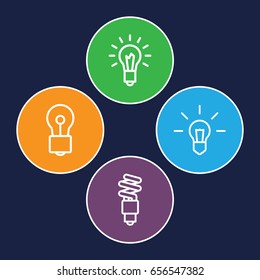 Efficient icons set. set of 4 efficient outline icons such as bulb, light bulb