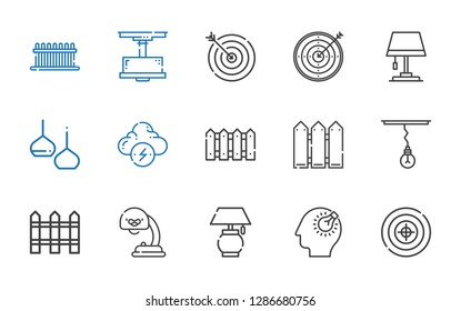 efficient icons set. Collection of efficient with target, bulb, lamp, fence, brainstorm, light. Editable and scalable efficient icons.
