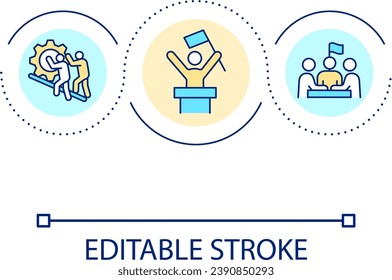 Efficient leadership loop concept icon. Motivating and inspiring speaker. Guidance, mentorship abstract idea thin line illustration. Isolated outline drawing. Editable stroke