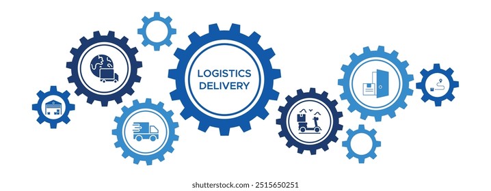 Efficient Logistics and Fast Delivery Banner with Tracking, Warehousing, and Food Delivery Icons
