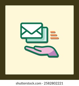 Efficient Mail Delivery Service Icon, Hand Holding Envelopes Symbolizing Speed