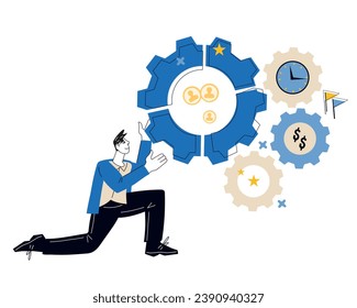 Efficient management and Agile concept of collaboration, and improvement in project management. Agile principles to effectively manage projects and teams, flat vector illustration isolated on white.