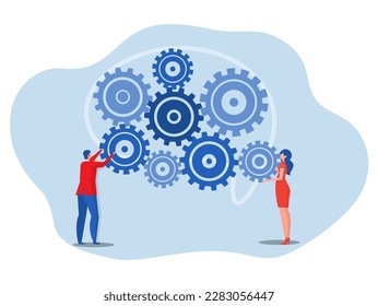 concepto de gestión eficiente, gerente de negocios de equipo optimizando el sistema de flujo de trabajo cogllavero,Proceso de reflexión, exposición sistemática de las formas lógicas.Concepto de logística