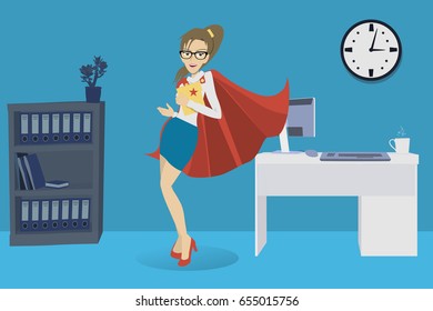 Efficient Office Worker, Super Employee Women, Business Hours In Company