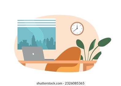 Lugar De Trabajo De Oficina Eficiente Con Mobiliario Ergonómico Moderno, Luz Natural, Estaciones De Trabajo Organizadas, Ilustración Vectorial
