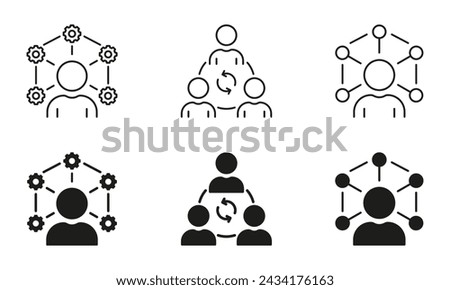 Efficient Person At Work Line and Silhouette Icon Set. Development, Productivity Pictogram. Employee Training Symbol. Optimize Job Processes, Flexibility Skills. Isolated Vector Illustration.