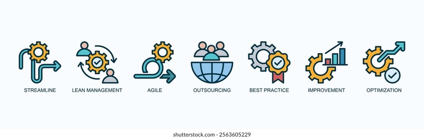 Efficient Strategies Icon Set Isolated Vector Illustration Concept With Icon Of Streamline, Lean Management, Agile, Outsourcing, Best Practice, Improvement, Optimization In Outline Color Style