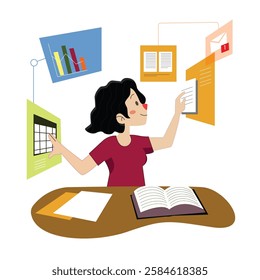 Efficient Task Management Concept with Woman on Smart Screen
