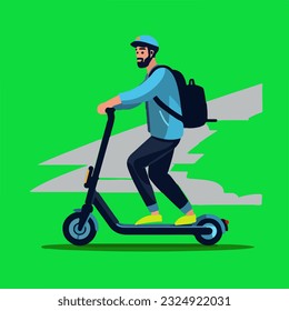 Efficient urban transport: Experience the future of mobility with an electric scooter, zipping through the city sustainably. Discover freedom on wheels with this dynamic vector illustration