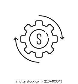 Efficient Use Of Funds Or Money Management Icon. Thin Line Trend Modern Fin Tech Or Capital Logotype Graphic Linear Design Isolated On White. Concept Of Cost Or Revenue Optimization And Reduction