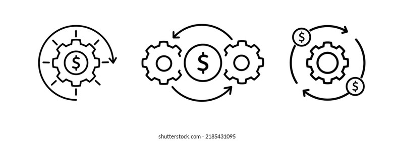 Efficient use of funds or money management icon set. thin line trend modern fin tech or capital logotype graphic linear design isolated on white. concept of cost or revenue optimization and reduction