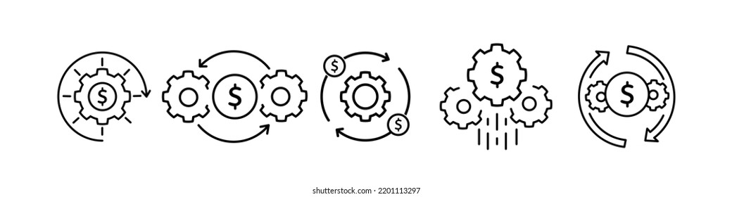 Efficient use of funds or money management icon set. thin line trend modern fin tech or capital logotype graphic linear design isolated on white. concept of cost or revenue optimization and reduction