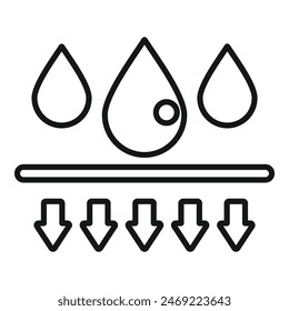 Efficient water filtration icon with droplets, arrows, and purification symbol for clean treatment and sustainability in vector black and white