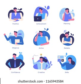 Efficient way for successful business character icons. flat design style vector graphic illustration set