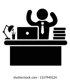 
An efficient worker is waving with happiness due to his task completion 
