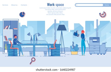 Efficient Workspace Organization and Comfortable Work Environment for Successful Collaboration. Coworkers or Colleagues People Cartoon Characters in Office Interior. Flat Vector iLlustration.