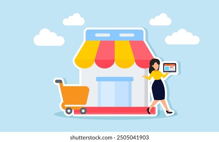 Efficiently and effectively managing a products marketplace account, crafted to attract customers concept of A businesswoman organizing her business marketplace account