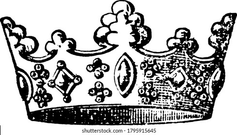 The effigies of Henry II, Richard I, John, and their queens, show that their crown is designed such an advance, in the dignity of its aspect, vintage line drawing or engraving illustration.