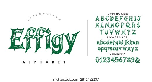 Effigy sharp forest green gothic fantasy alphabet lettering for game design