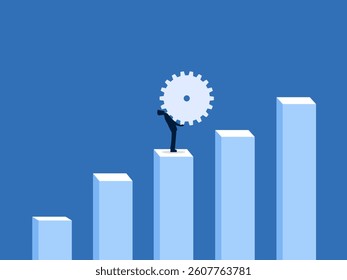 Effort, Businessman carrying gears up on a growth bar graph