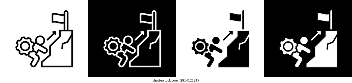 Effort Culminated Icon In White And Black Filled Style Collection Set Vector Illustration