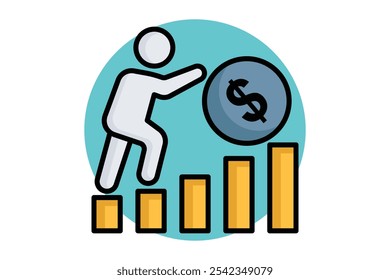 Ícone de esforço. ícone de contorno colorido estilo. as pessoas incentivam o dólar. ícone relacionado à motivação. elementos de sucesso ilustração vetorial