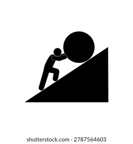 Effort icon, Person pushing an object upwards symbol, Determination or uphill battle, Element for design isolated on white background, for web and app. Flat vector illustration