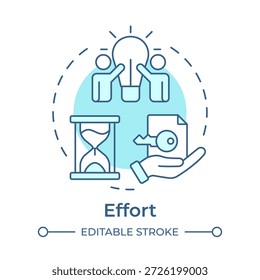 Ícone de conceito azul suave do esforço. Resolução de problemas. Gerenciamento de tempo, brainstorming de equipe. Colaboração no trabalho. Ilustração de linha de forma redonda. Ideia abstrata. Design gráfico. Fácil de usar no livreto