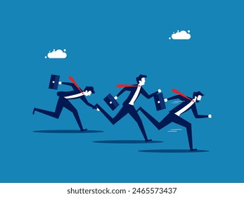 Effort to win. Competing businessmen work quickly with their best efforts