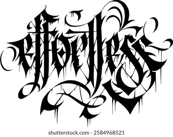 Effortless blackletter lettering black and white tattoo design or tshirt design