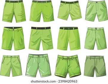 Effortless Charm: Lime Green Short Pants Vector : Embrace a playful and vibrant look with our Effortless Charm Lime Green Short Pants Design Illustration Vector.