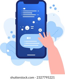 Comunicación sin esfuerzo: Ilustración vectorial de una mano que sostiene un teléfono, que refleja la facilidad y conveniencia de la conectividad moderna. Mantente conectado con el estilo.