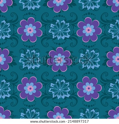 Effortless green floral pattern with violet and blue flowers. Vtctor eps 10