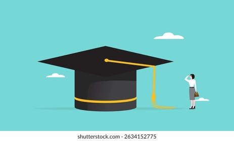 esforços para alcançar a educação superior, custo para pós-graduação de ensino superior, As pessoas estão confusas sobre como obter o teto de graduação e conceito de alta educação ilustração vetorial com estilo plano