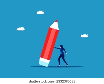Efforts in business development. Businesswoman taking pressure from a pencil