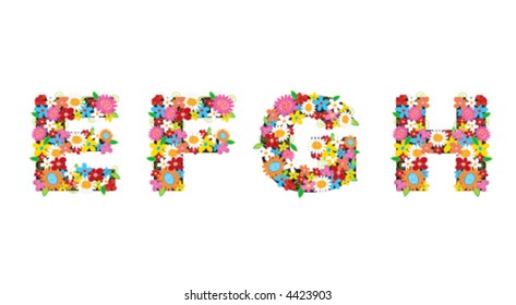EFGH spring flowers (vector) - illustration / part of a full alphabet set