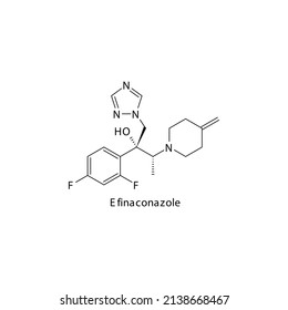 Estructura molecular de Efinaconazol, fórmula química esquelética plana. Medicamento antifúngico azol utilizado para tratar infecciones fúngicas corporales y cutáneas. Ilustración vectorial.