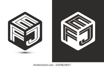 Diseño del logotipo de letras EFJ con el logotipo del cubo ilustrador, logotipo vectorial estilo moderno de superposición de tipos de letra del alfabeto. Icono del logotipo de Premium Business. Color blanco sobre fondo negro