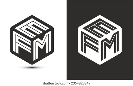 EFM letter logo design with illustrator cube logo, vector logo modern alphabet font overlap style. Premium Business logo icon. White color on black background