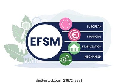 EFSM - fondo del concepto de negocio del mecanismo europeo de estabilización financiera. concepto de ilustración vectorial con palabras clave e iconos. ilustración con iconos para banner web, volante