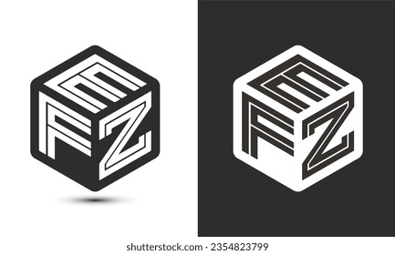 EFZ-Logo-Design mit Illustrator-Würfel-Logo, Vektorlogo modernes Alphabet-Schriftart überlappen Stil. Premium Business Logo Symbol. Weiße Farbe auf schwarzem Hintergrund