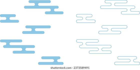 Egasumi variation set (light blue coloring and light blue line drawing). Egasumi is a pattern of waving mist that resembles the Japanese katakana letter "E".