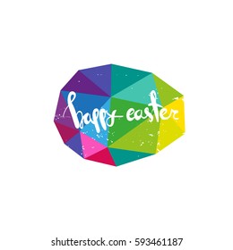 Egg abstract triangle.Hand drawn lettering Happy Easter. Text template sketch design postcard. Vector illustration. 
